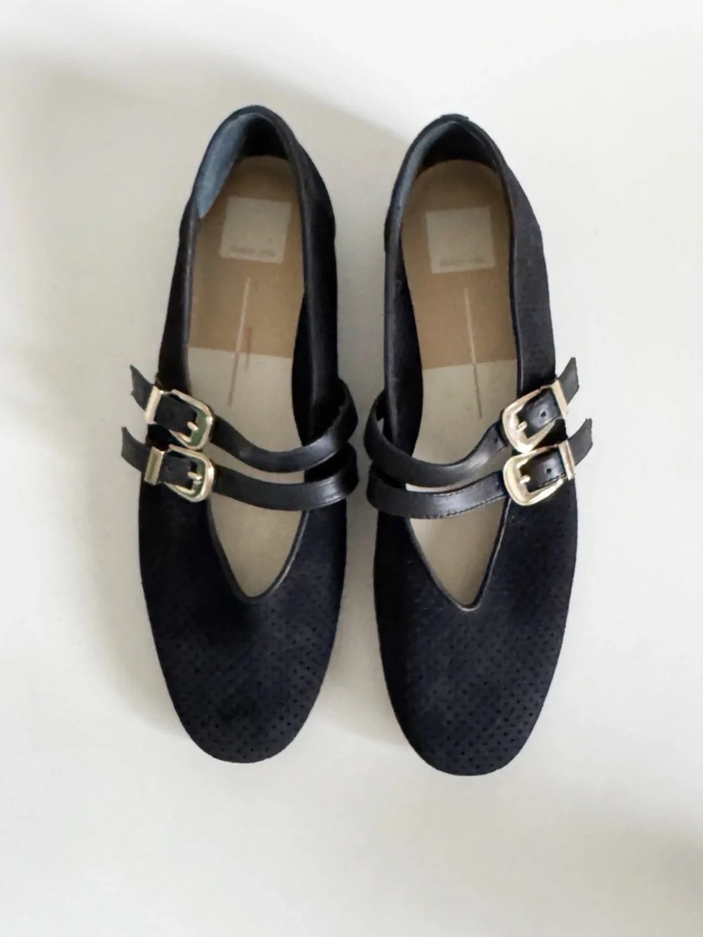 Dolce Vita Baylee Ballet Flat 9.5 Black Onyx Perforated Suede Classic Minimalist - Picture 3 of 10